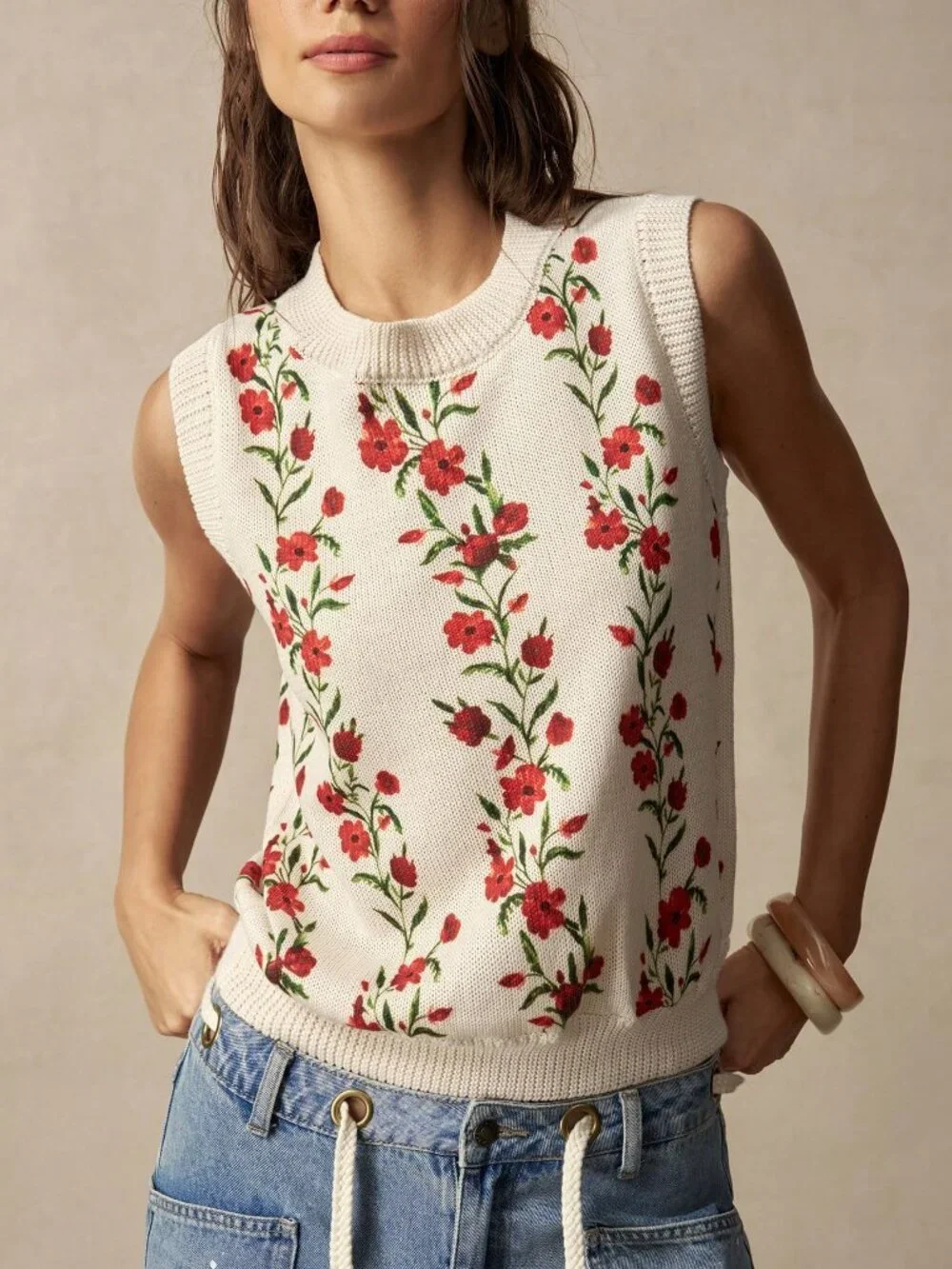 Apricot Casual Women's Floral Print Knitted Vest top